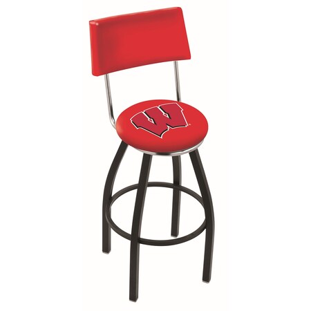Holland Bar Stool Co 30" Blk Wrinkle Wisconsin "W" Swivel Bar Stool, Back L8B430Wisc-W
